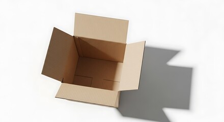 Open Cardboard Box on White Background with Shadow.
