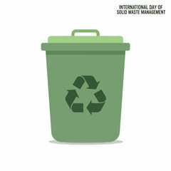 A green trash can with recycling symbol on International Day of Solid Waste Management