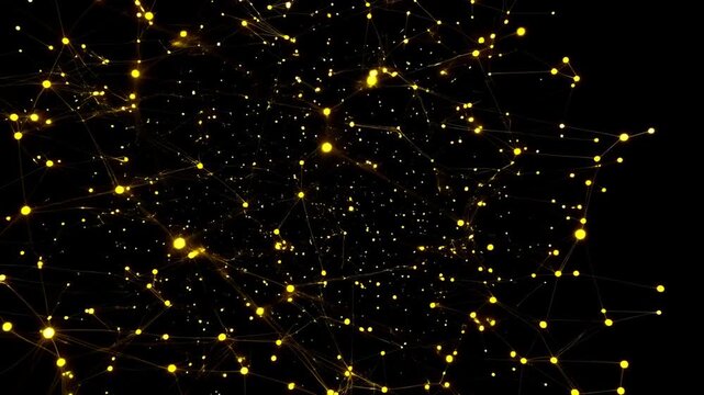 Abstract yellow dots connected by lines on dark background