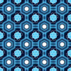 Futuristic Blue Hexagonal Pattern with Neon Glow for Modern Digital and Tech Backgrounds