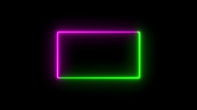 Looping HUD tech neon rectangle frame with vibrant RGB glow, perfect for futuristic intros, tech overlay, game streaming background. sci-fi digital content . 4k