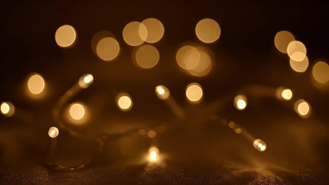 Elegant Golden Bokeh Light Effect on Dark Background Creating a Warm Festive Atmosphere for Celebrations and Events