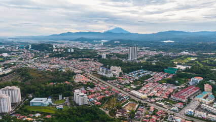 Obraz premium Aerial Footage of local lifestyle residential housing at Kota Kinabalu city, Sabah, Malaysia