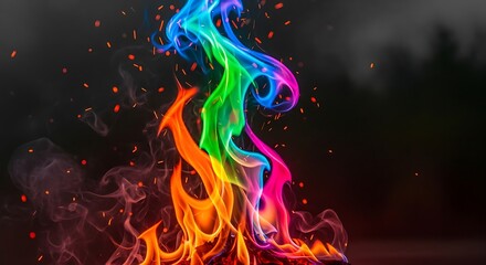 Vibrant Rainbow Flames - A Colorful Dance of Fire and Light.