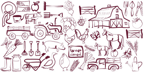Hand Drawn Farm Elements Collection