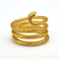 Elegant golden snake ring on a white isolated background.