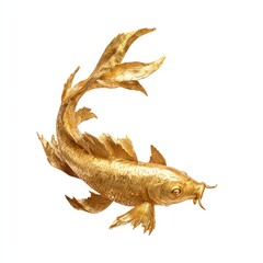 Golden fish swimming gracefully, white isolate background.