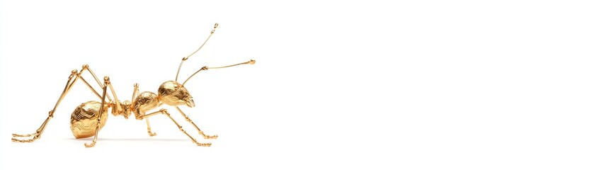 Golden ant on a white isolated background.