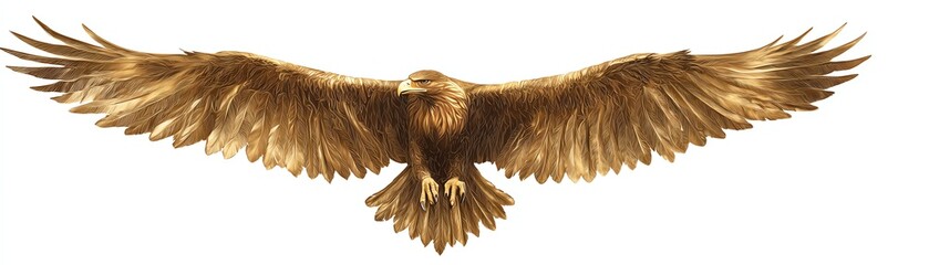 Majestic eagle soaring with outstretched wings, white isolate background