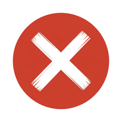 Obraz premium Red circle with black brush stroke X isolated on a transparent background