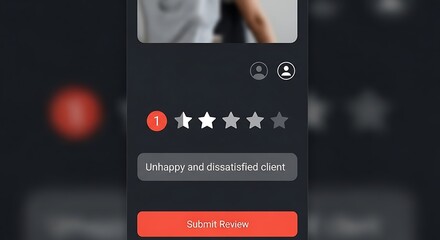 Mobile App Review Interface with One-Star Rating and Submit Button.