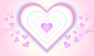 pink heart shape papercut style with smooth lines wave curves soft gradient abstract background