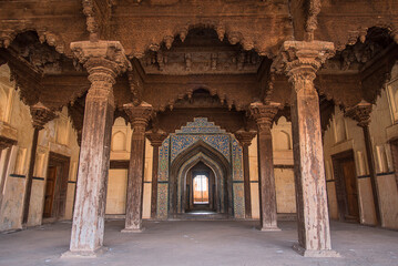 Obraz premium Rangeen Mahal, Bidar Fort, 15th century Bahmani architecture, historical religious and rich heritage site, Bidar, Karnataka, India.
