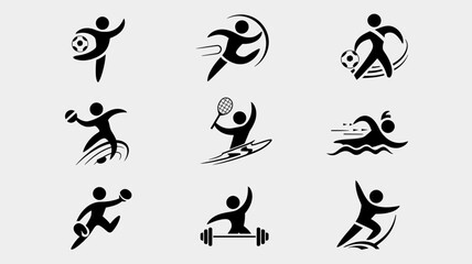 Fototapeta premium Sports Icon Collection: A dynamic collection of simple, stylized icons representing a variety of sports. These figures capture the essence of movement and athletic prowess in a minimalist.