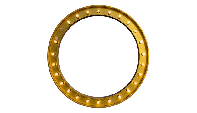 Circular frame with glowing light bulbs, isolated on black