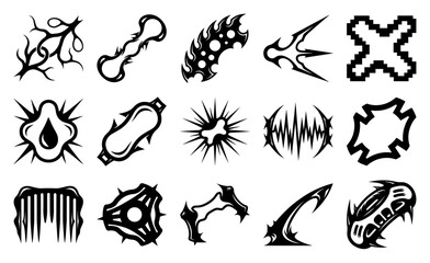 Fototapeta premium Aggressive Y2K Cyber Sigilism Abstract Graphic Asset Sheet for Neopunk Streetwear and Digital Edits