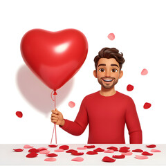 Handsome Man with Rose Expressing Love on Valentine&rsquo;s Day