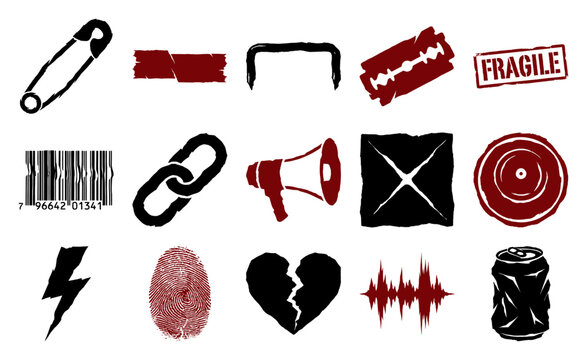 Grungy Punk Rock Distressed Element Kit for Alternative Underground Graphic Design