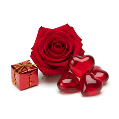 Happy valentines day decoration with gift box, heart shape balloon, 3D rendering illustration