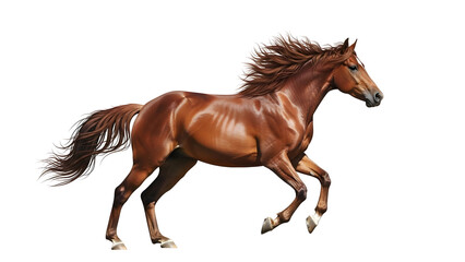 Fototapeta premium A brown horse running in the field with a galloping posture isolated on transparent background