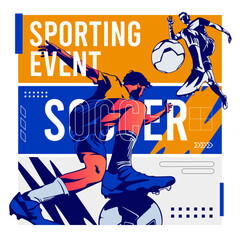 Obraz premium Professional soccer player silhouette in powerful action. Dynamic athletic poster for soccer tournament, football championship celebration, and sports motivation on vibrant multi-panel background.