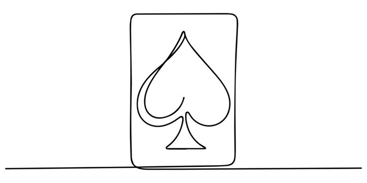 continuous line of playing cards.ace card single line vector.ace card icon drawn in one line,  Winning poker hand. Set of hearts, spades, clubs, diamonds ace. Card games. Modern continuous line draw.