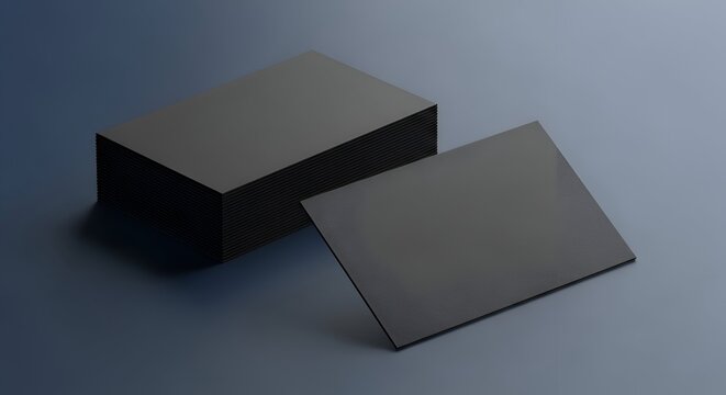 Black Business Cards Arranged on a Blue Surface with Soft Lighting and Shadow