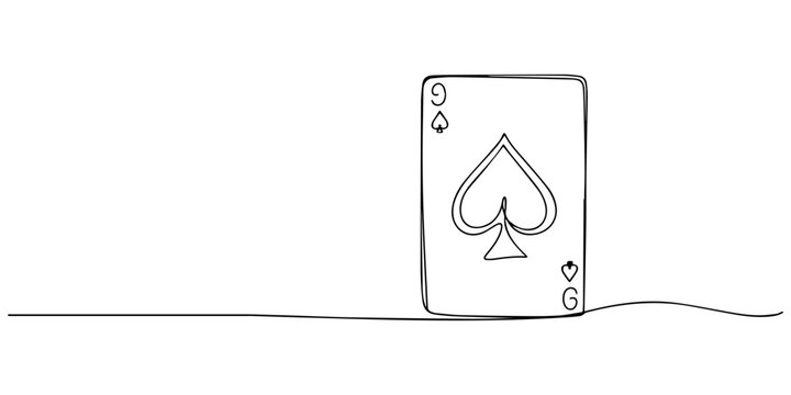 continuous line of playing cards.ace card single line vector.ace card icon drawn in one line,  Winning poker hand. Set of hearts, spades, clubs, diamonds ace. Card games. Modern continuous line draw.