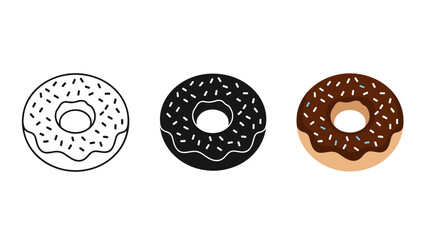 Three donuts with different toppings are shown side by side Vector