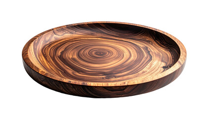 Angled shot of a decorative wooden bowl with swirling grain detail