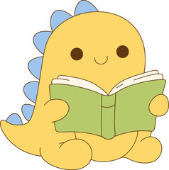 Cute dinosaur reading book, showcasing joyful expression. This charming character embodies love for learning and adventure