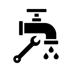 Obraz premium Fixing water faucet leak plumbing service solid glyph icon 