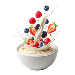&ldquo;Berry Burst Yogurt Bowl &ndash; Fresh Mixed Berries with Cream Splash Stock Image&rdquo;
