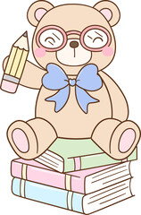 Fototapeta premium Teddy bear reading books Back to school Classroom decor
