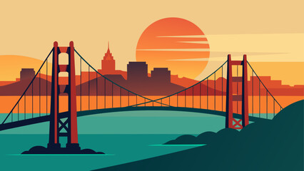 Fototapeta premium Golden gate bridge at sunset illustration