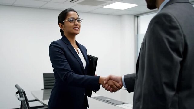 Professional Indian Businesswoman Standing in Modern Conference Room