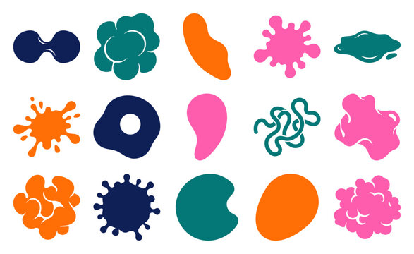 Flat Vector Abstract Amoebic Blobs and Microorganism Shapes Element Kit for Biological Branding and Modern Graphic Design