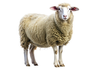 Fototapeta premium White sheep standing on black background lamb woolly sheep