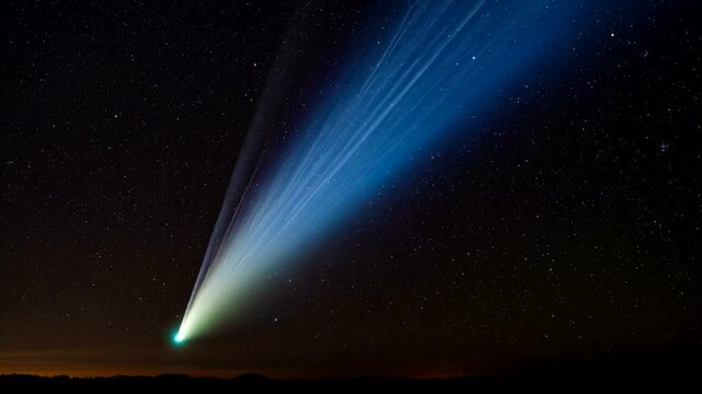 Spectacular Comet Neowise Displaying its Luminous Tail in the Night Sky.