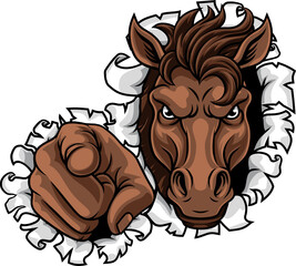 Fototapeta premium Horse mustang bronco stallion angry mean tough sports team mascot cartoon character design.