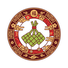 
A bunch of ketupat surrounded by typical Chinese decorations as a symbol of celebrating Chinese New Year and Ramadan at the same time.