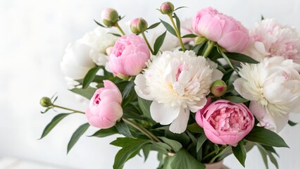 Fototapeta premium A beautiful bouquet of pink and white peonies in full bloom