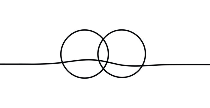 Single black ink stroke creates two linking shapes with lateral lines across digital works