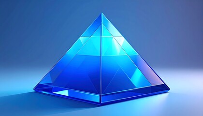 A luminous, transparent pyramid sculpture casts intriguing shadows against a smooth gradient background, showcasing its geometric design