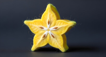 Fototapeta premium Wool Felting Fresh starfruit cut into a star shape on a dark background.