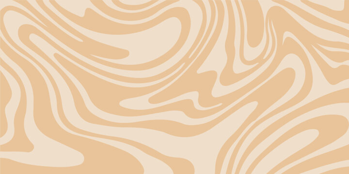 Beige marble acrylic swirl seamless pattern. Coffee latte, caramel, ice cream texture. 1970s trippy psychedelic waves print background. vector illustration