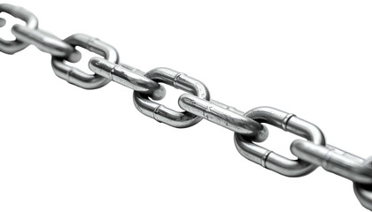 Obraz premium Close-up of a steel chain, partially visible, on a black background, suggesting strength
