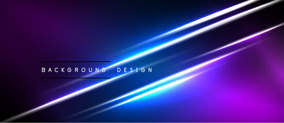 Obraz premium Abstract background features vibrant blue, purple gradients. Diagonal light streaks create dynamic visual effect. Minimalist text present.