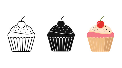 A set of three cupcakes with different frosting colors Vector
