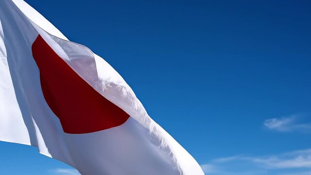 National flag waving in the wind against a clear blue sky with some clouds